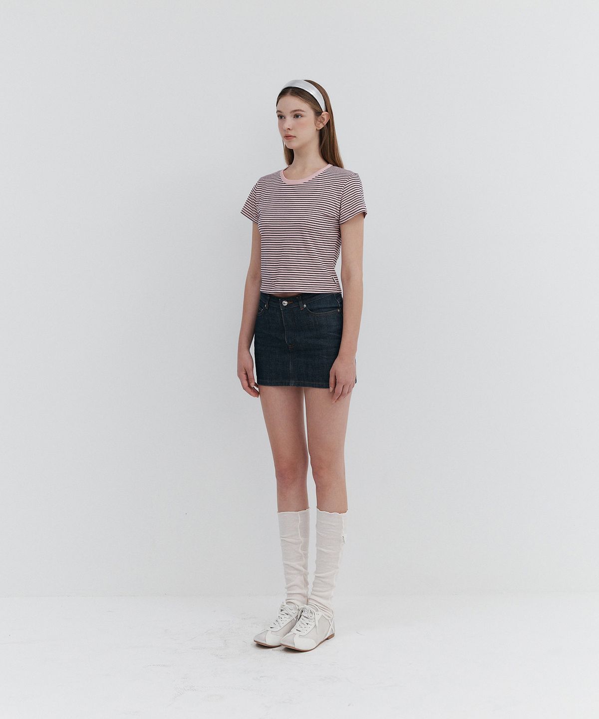 우네(OONE) Stripe Cropped T-Shirts_Pink