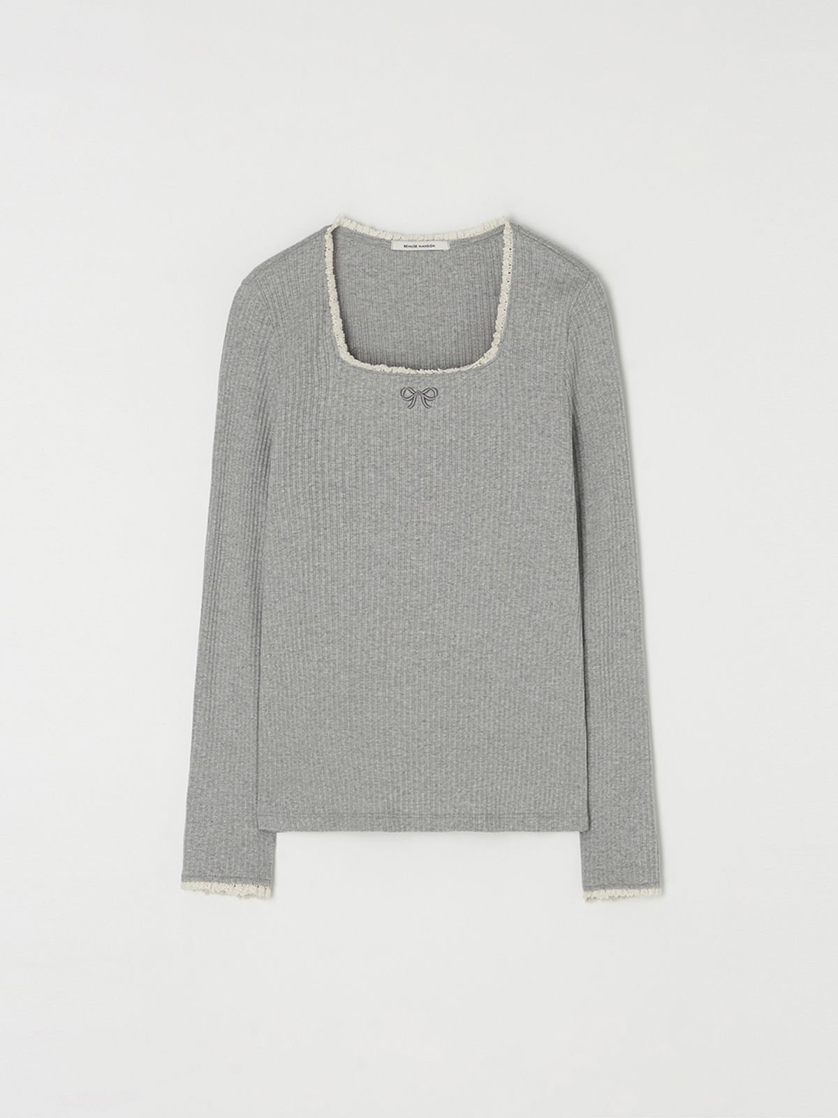 비뮤즈맨션(BEMUSE MANSION) Ribbon point square neck top - Melange gray