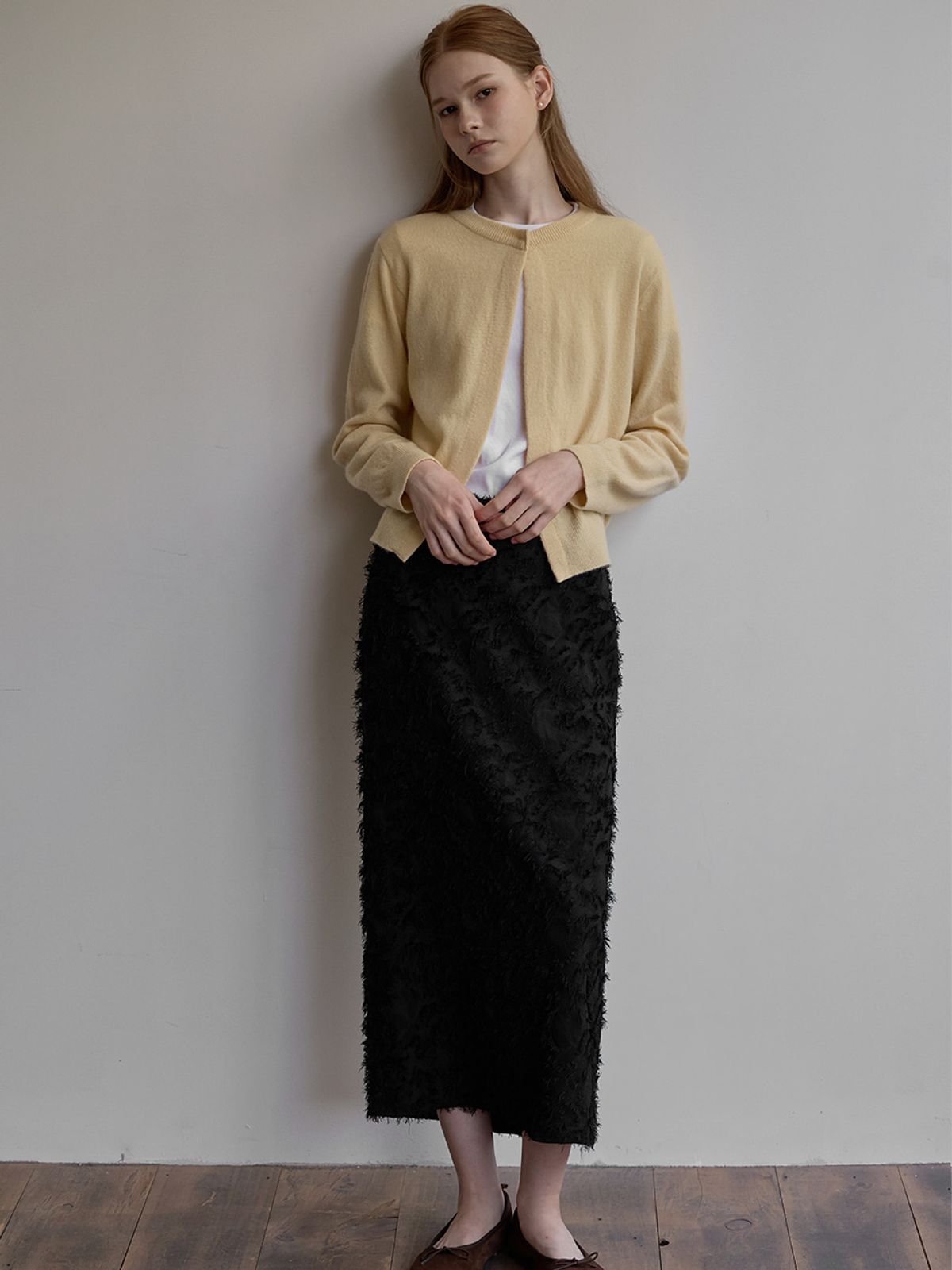 비뮤즈맨션(BEMUSE MANSION) Camelia knit cardigan - Butter cream