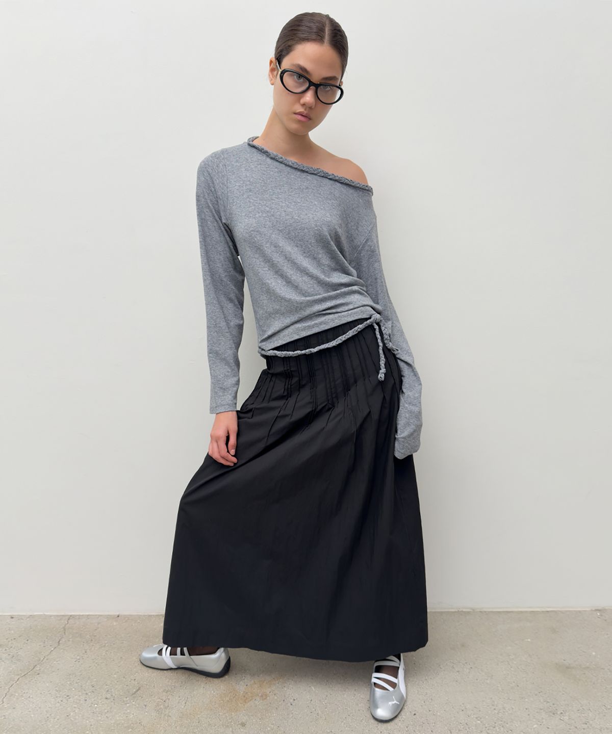 다이애그널(DIAGONAL) BRAID STRING TOP (melange grey)