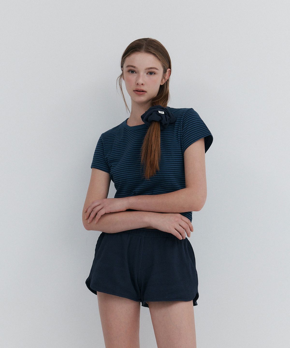 우네(OONE) Waffle Scrunchie_Navy