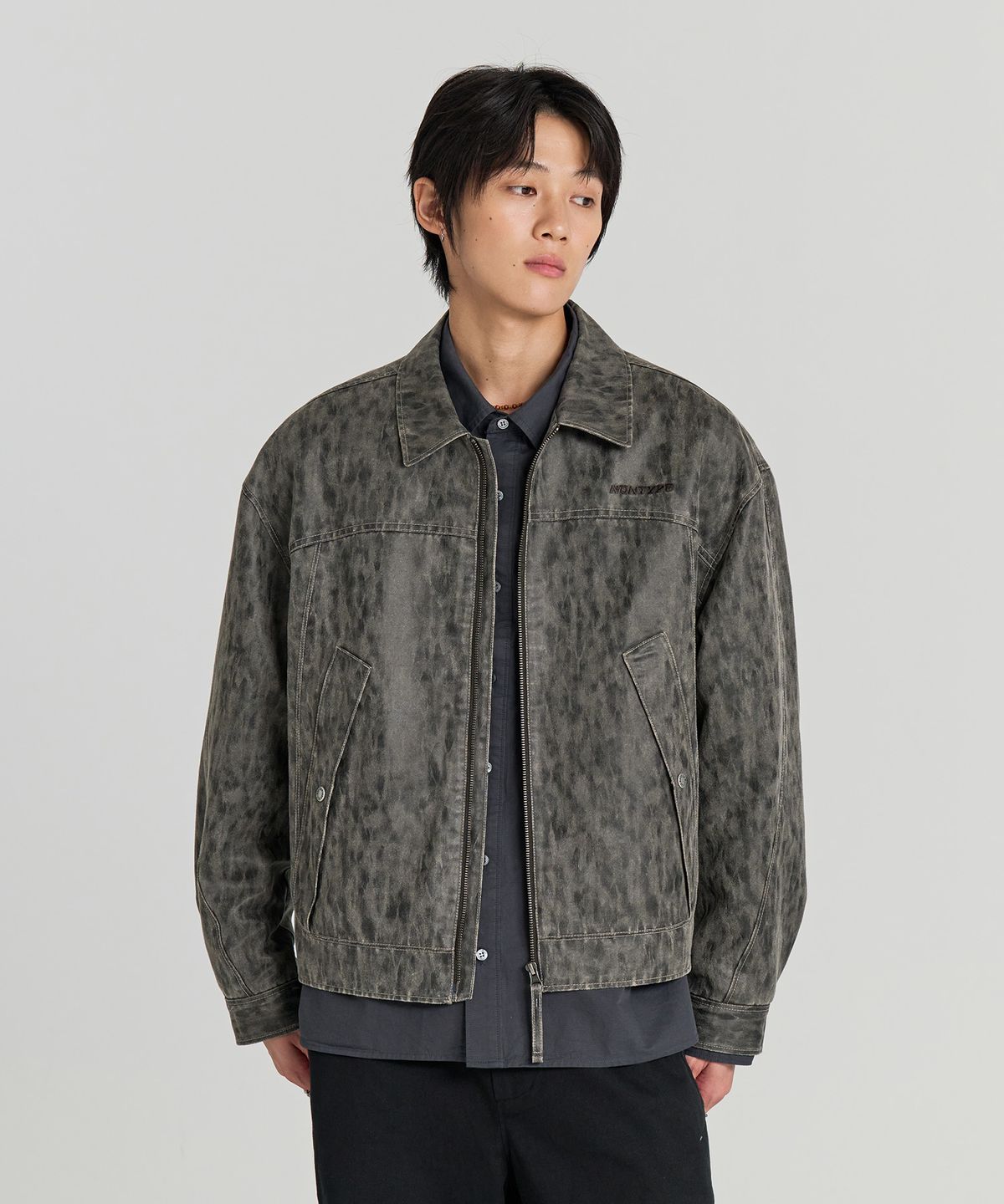논타입(NONTYPE) SYNTHETIC LEATHER SECTOR JACKET (LEO GREY)