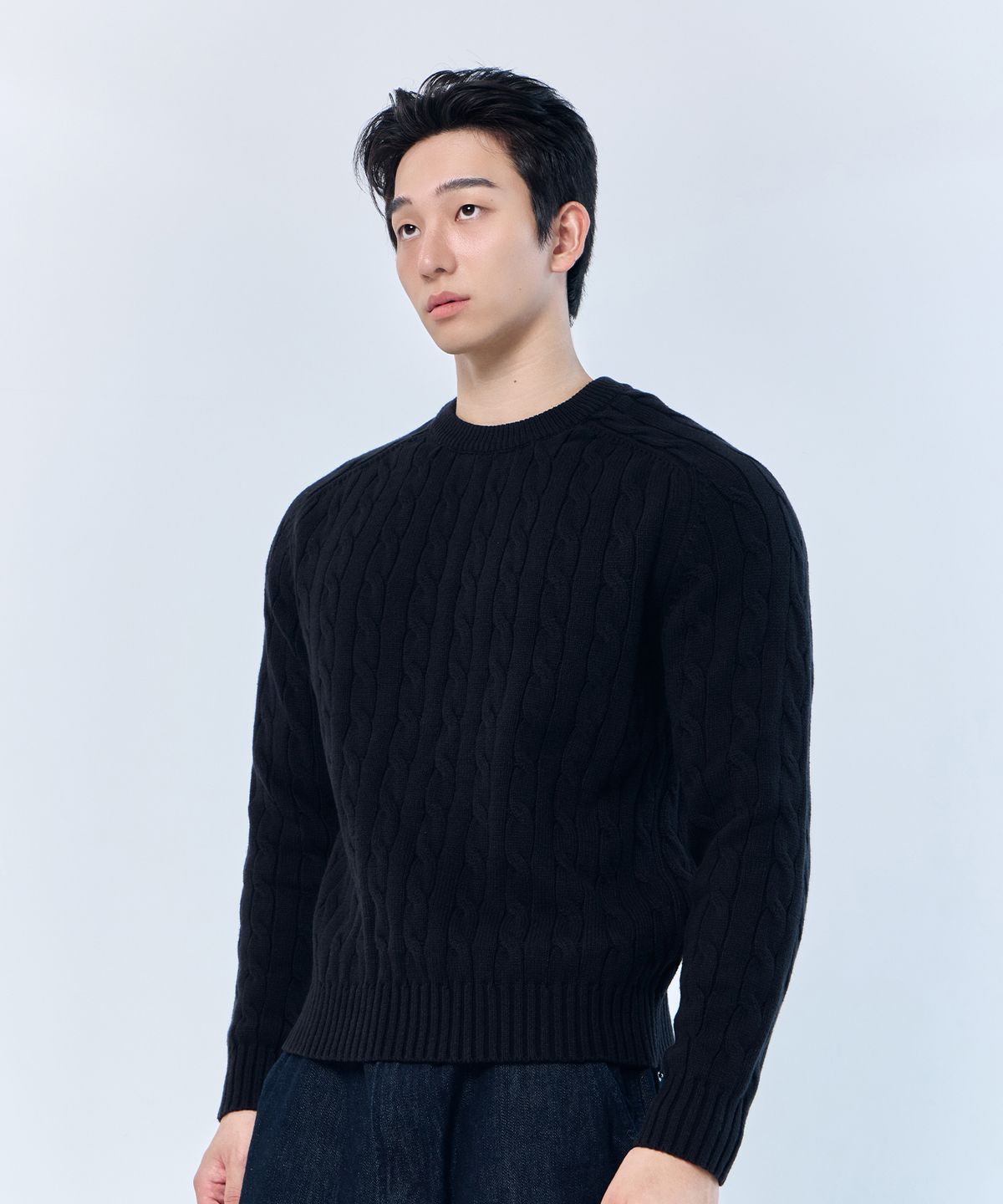 나인제트(NINEZ) 케이블 크루넥 머슬 니트 (2color)