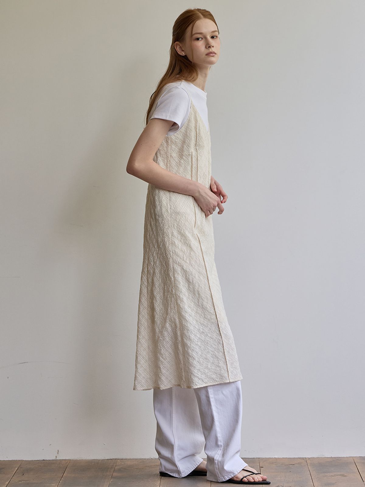비뮤즈맨션(BEMUSE MANSION) Bias check layered dress - Butter cream
