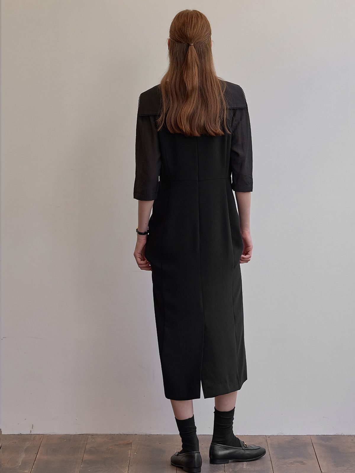 비뮤즈맨션(BEMUSE MANSION) Sailor shirt layered dress - Black