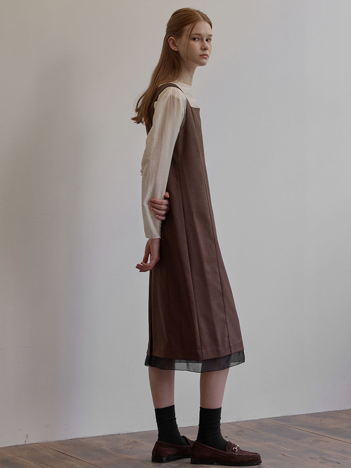 비뮤즈맨션(BEMUSE MANSION) Hem line sheer patch dress - Brown