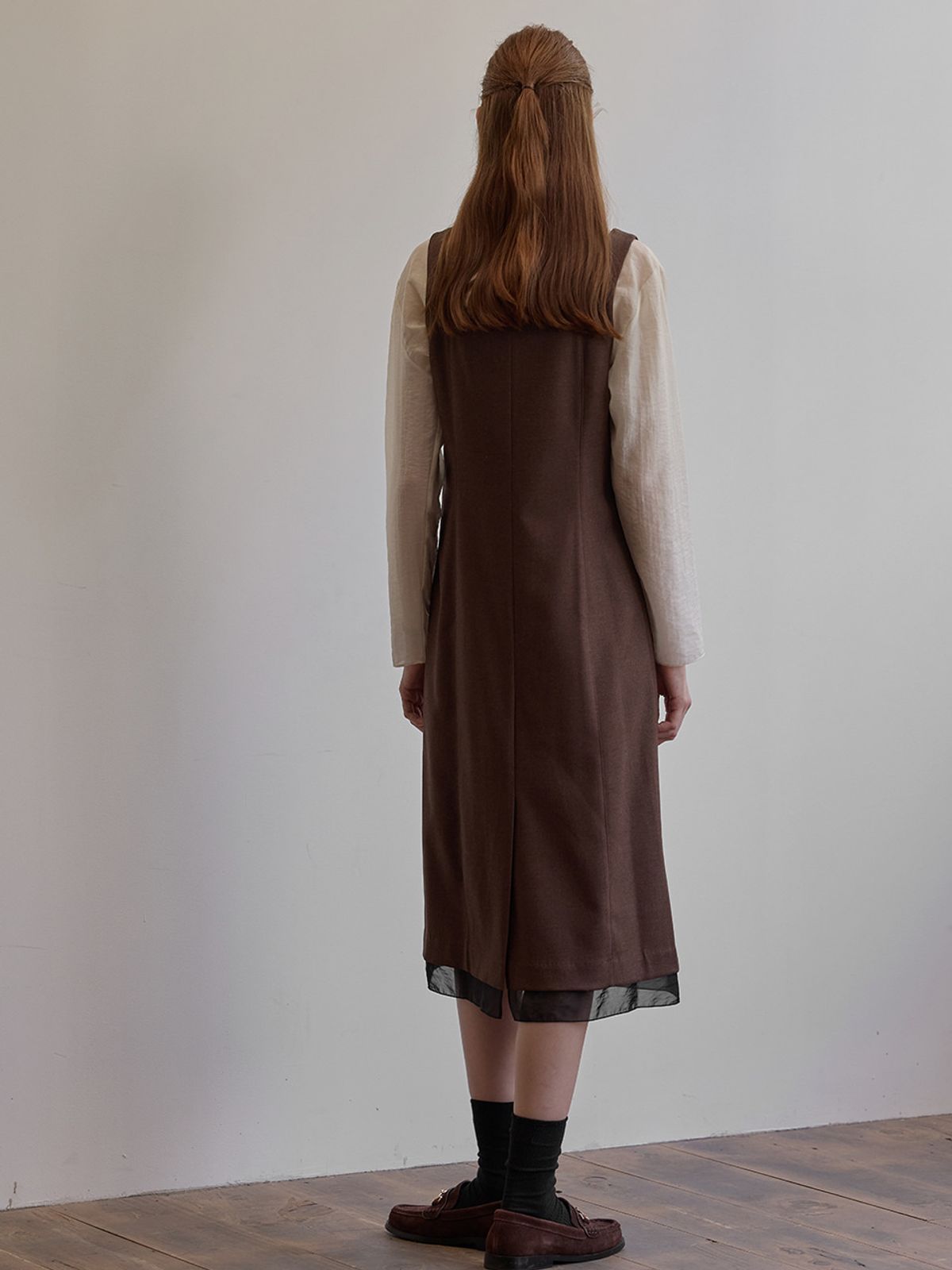 비뮤즈맨션(BEMUSE MANSION) Hem line sheer patch dress - Brown