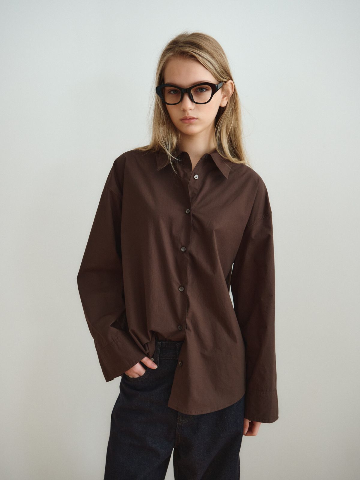 리플레인(REPLAIN) RELAXED COTTON SHIRT_DARK BROWN