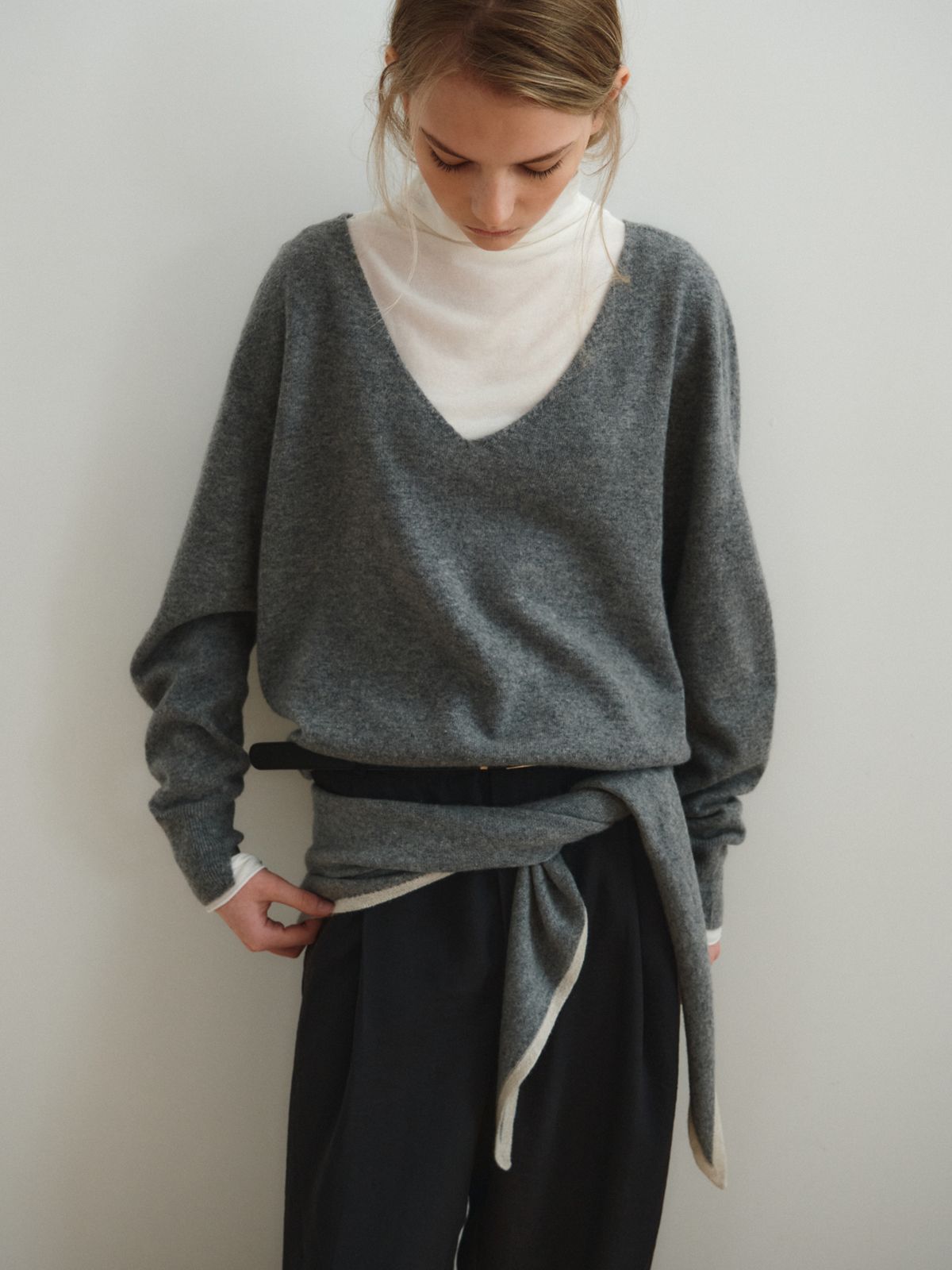 리플레인(REPLAIN) WOOL CASHMERE LINE MUFFLER_GREY