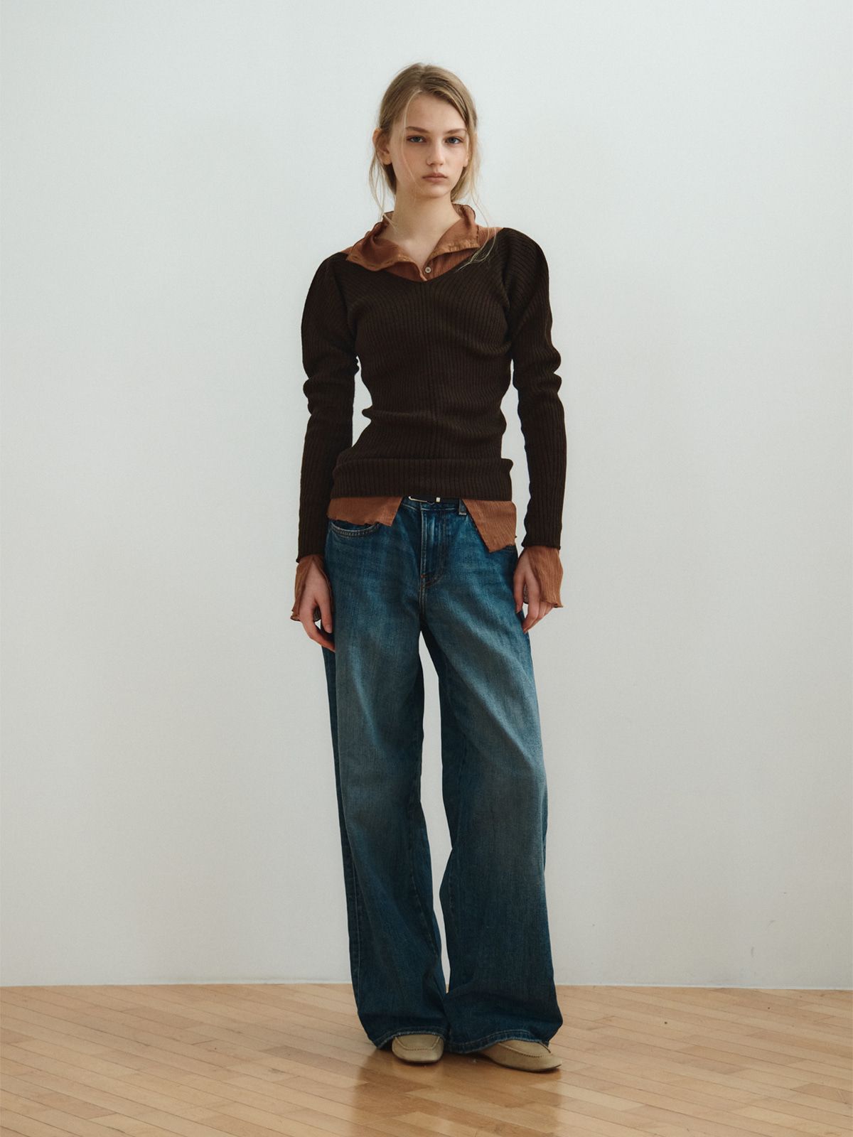 리플레인(REPLAIN) SEAMLESS RIB TOP_DARK BROWN