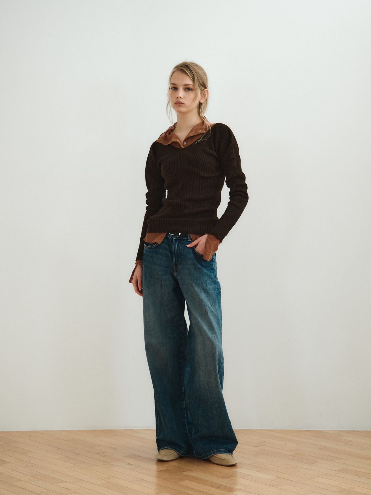리플레인(REPLAIN) SEAMLESS RIB TOP_DARK BROWN