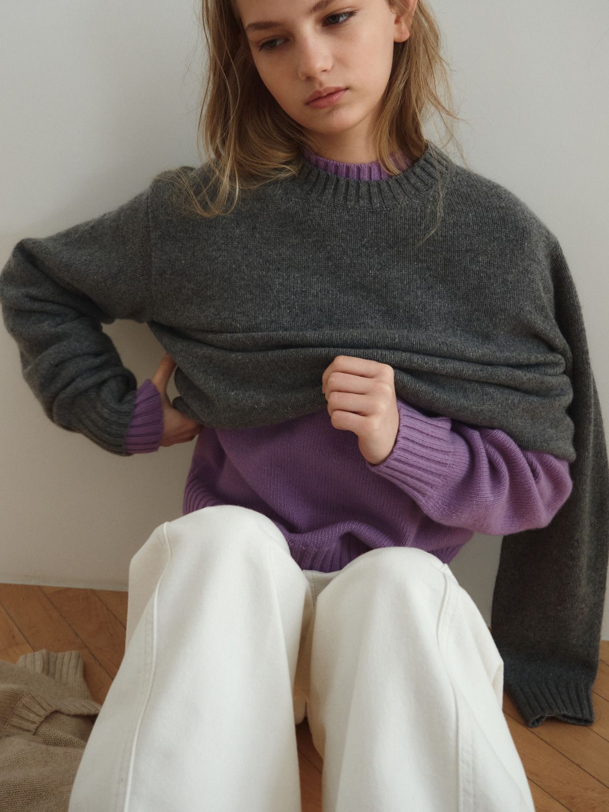 리플레인(REPLAIN) CASHMERE BLEND ROUND TOP_GREY