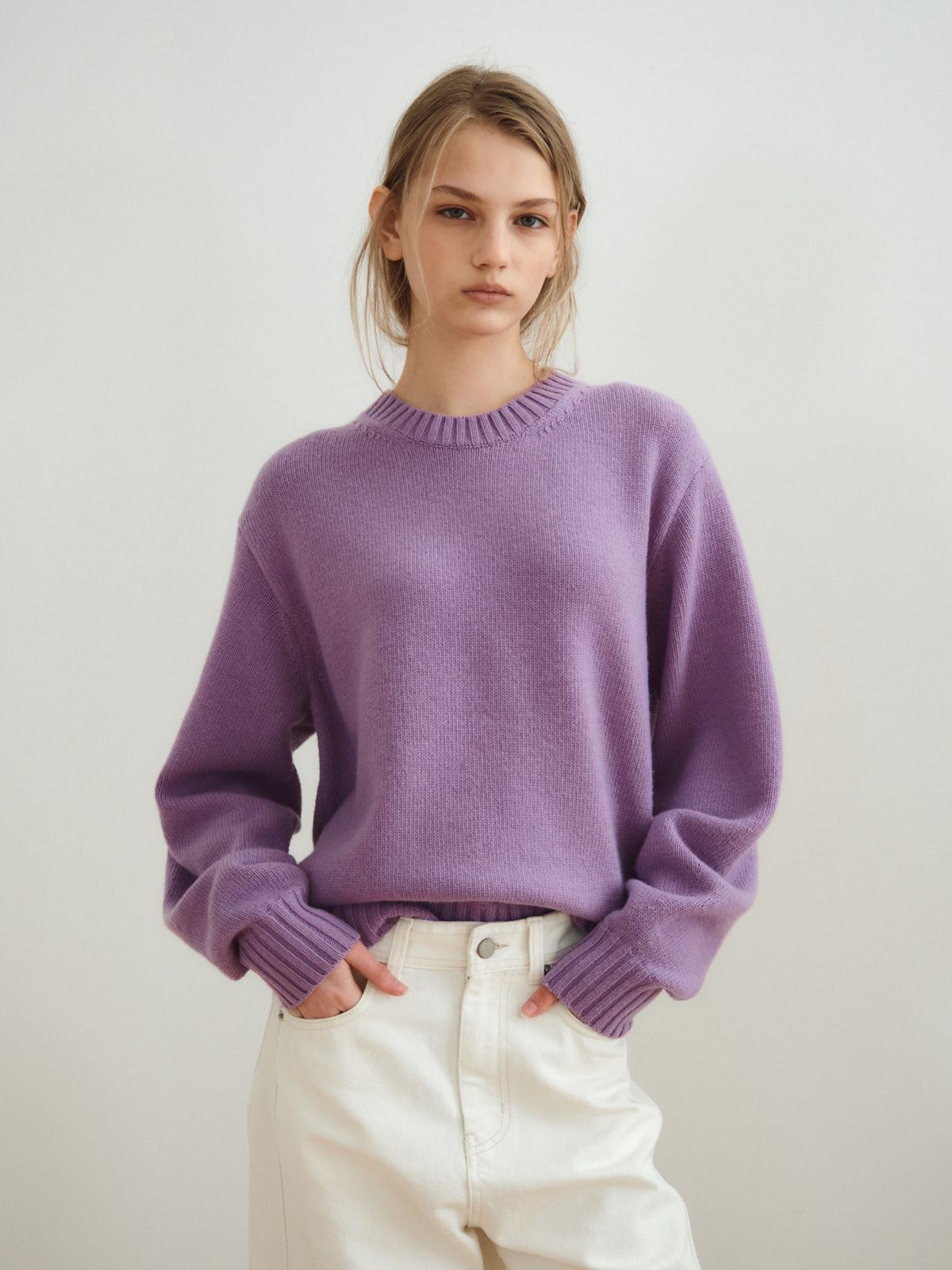 리플레인(REPLAIN) CASHMERE BLEND ROUND TOP_PURPLE