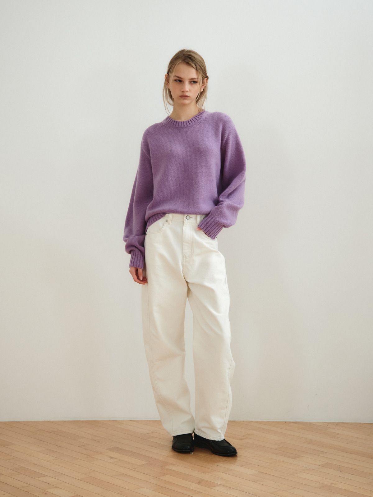 리플레인(REPLAIN) CASHMERE BLEND ROUND TOP_PURPLE