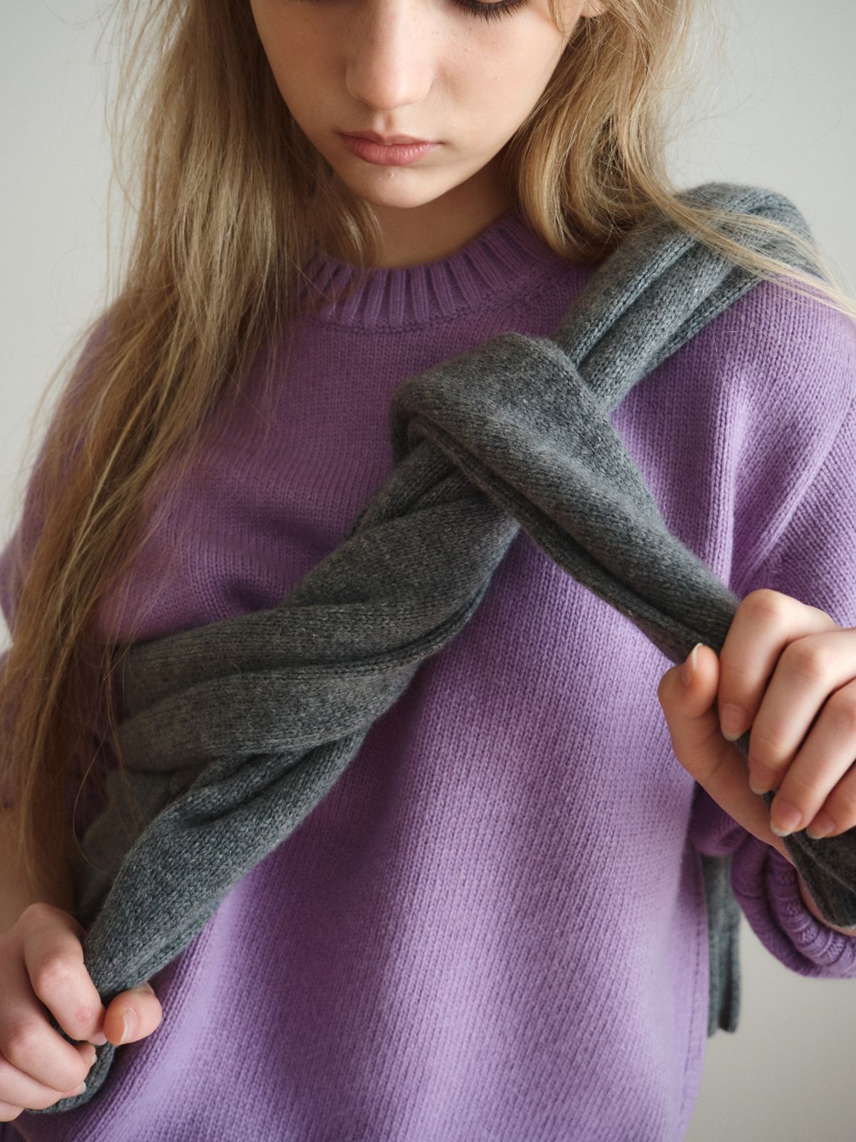 리플레인(REPLAIN) CASHMERE BLEND ROUND TOP_PURPLE