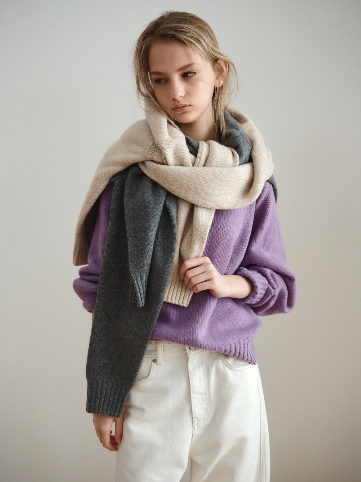 리플레인(REPLAIN) CASHMERE BLEND ROUND TOP_PURPLE