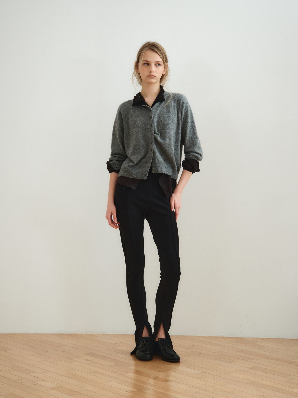 리플레인(REPLAIN) CASHMERE BLEND ROUND CARDIGAN_GREY