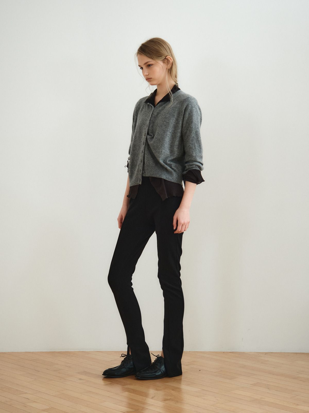 리플레인(REPLAIN) CASHMERE BLEND ROUND CARDIGAN_GREY
