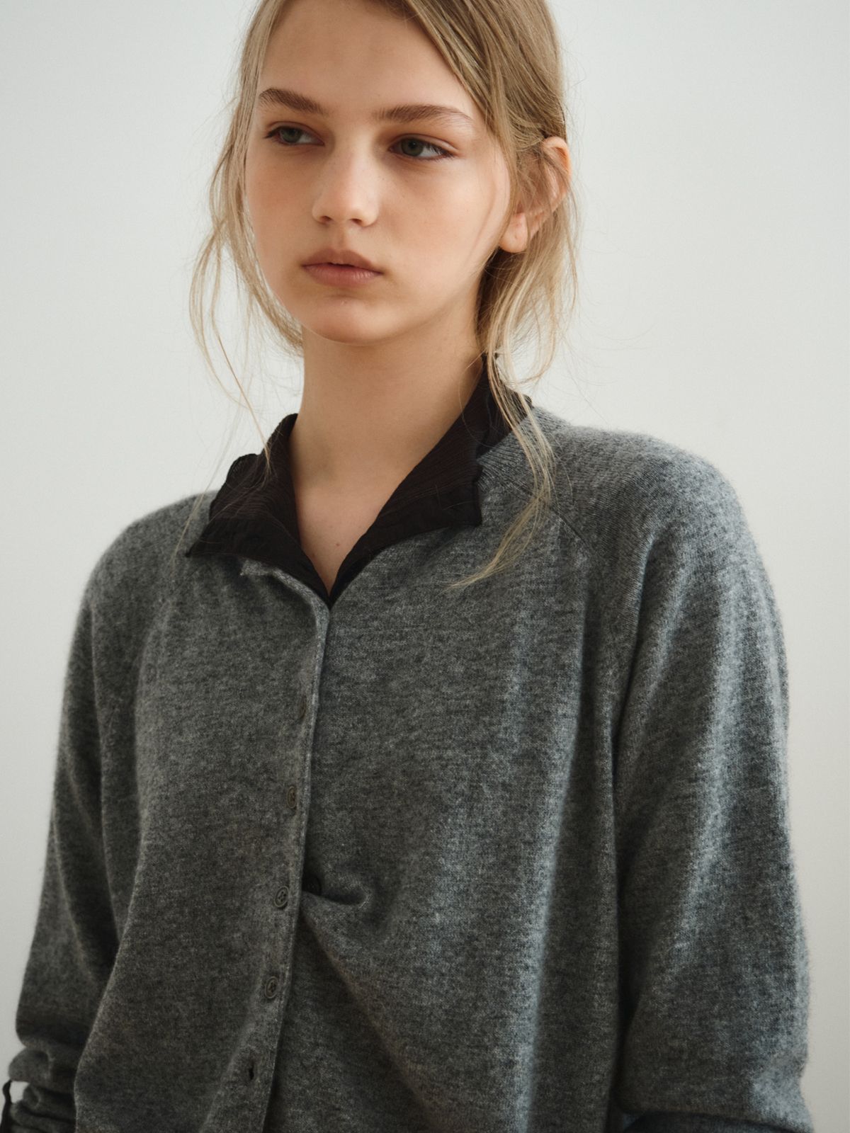 리플레인(REPLAIN) CASHMERE BLEND ROUND CARDIGAN_GREY