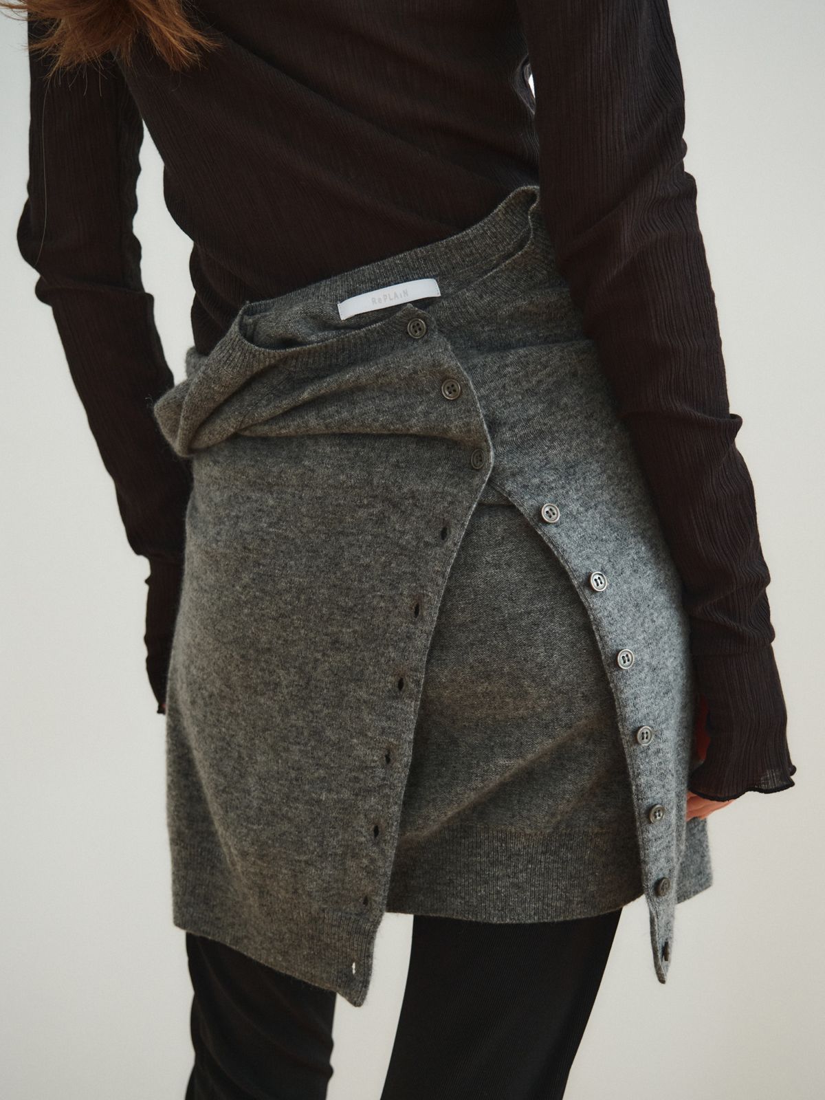 리플레인(REPLAIN) CASHMERE BLEND ROUND CARDIGAN_GREY