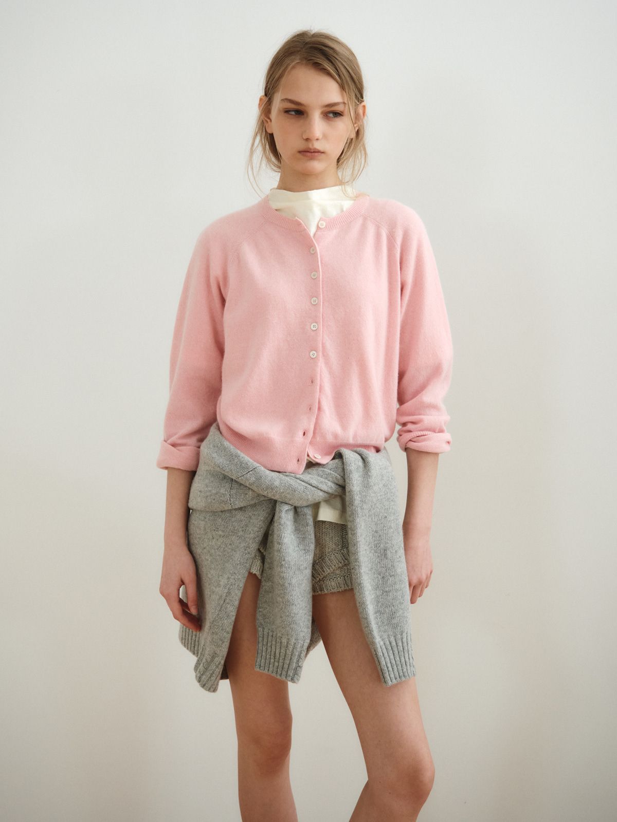 리플레인(REPLAIN) CASHMERE BLEND ROUND CARDIGAN_LIGHT PINK