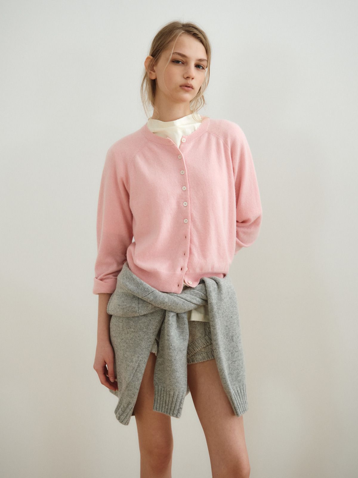 리플레인(REPLAIN) CASHMERE BLEND ROUND CARDIGAN_LIGHT PINK