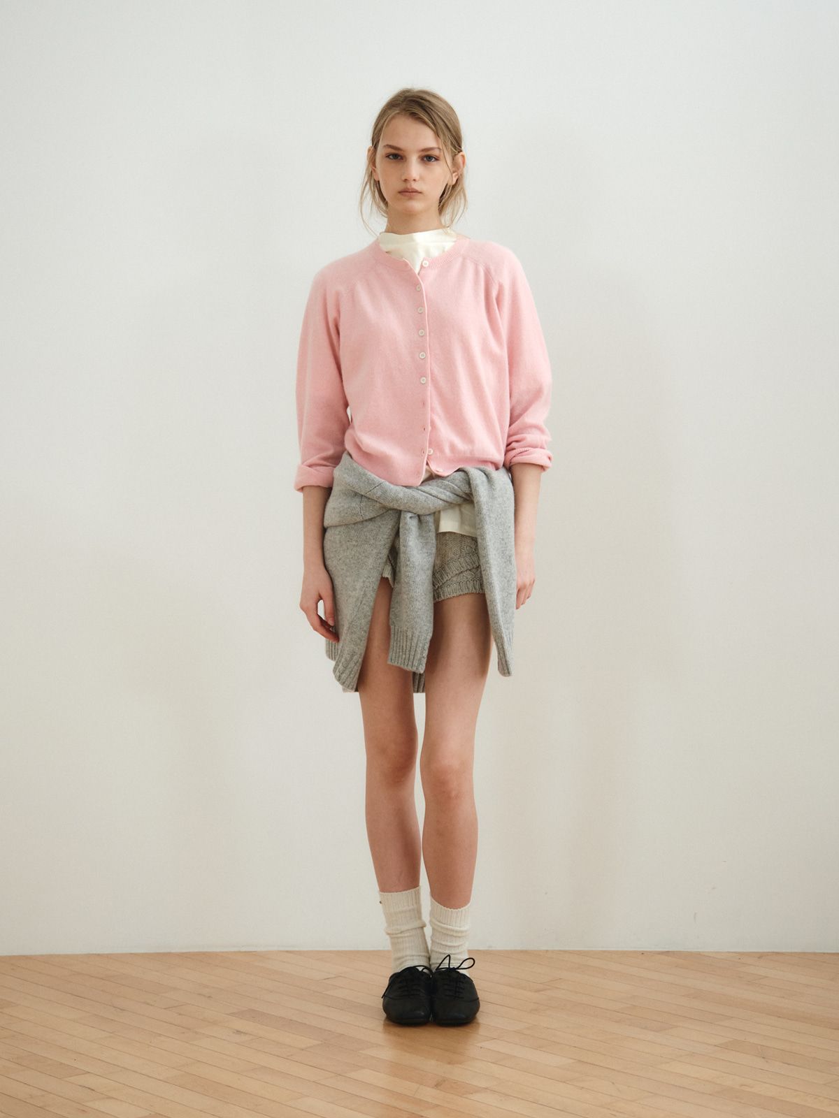 리플레인(REPLAIN) CASHMERE BLEND ROUND CARDIGAN_LIGHT PINK