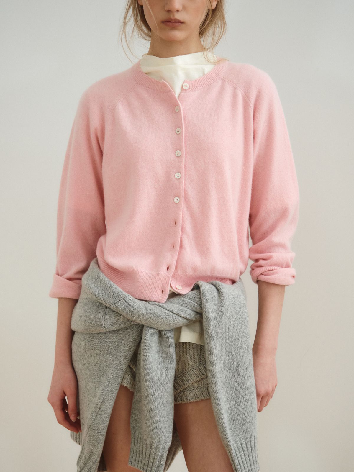 리플레인(REPLAIN) CASHMERE BLEND ROUND CARDIGAN_LIGHT PINK