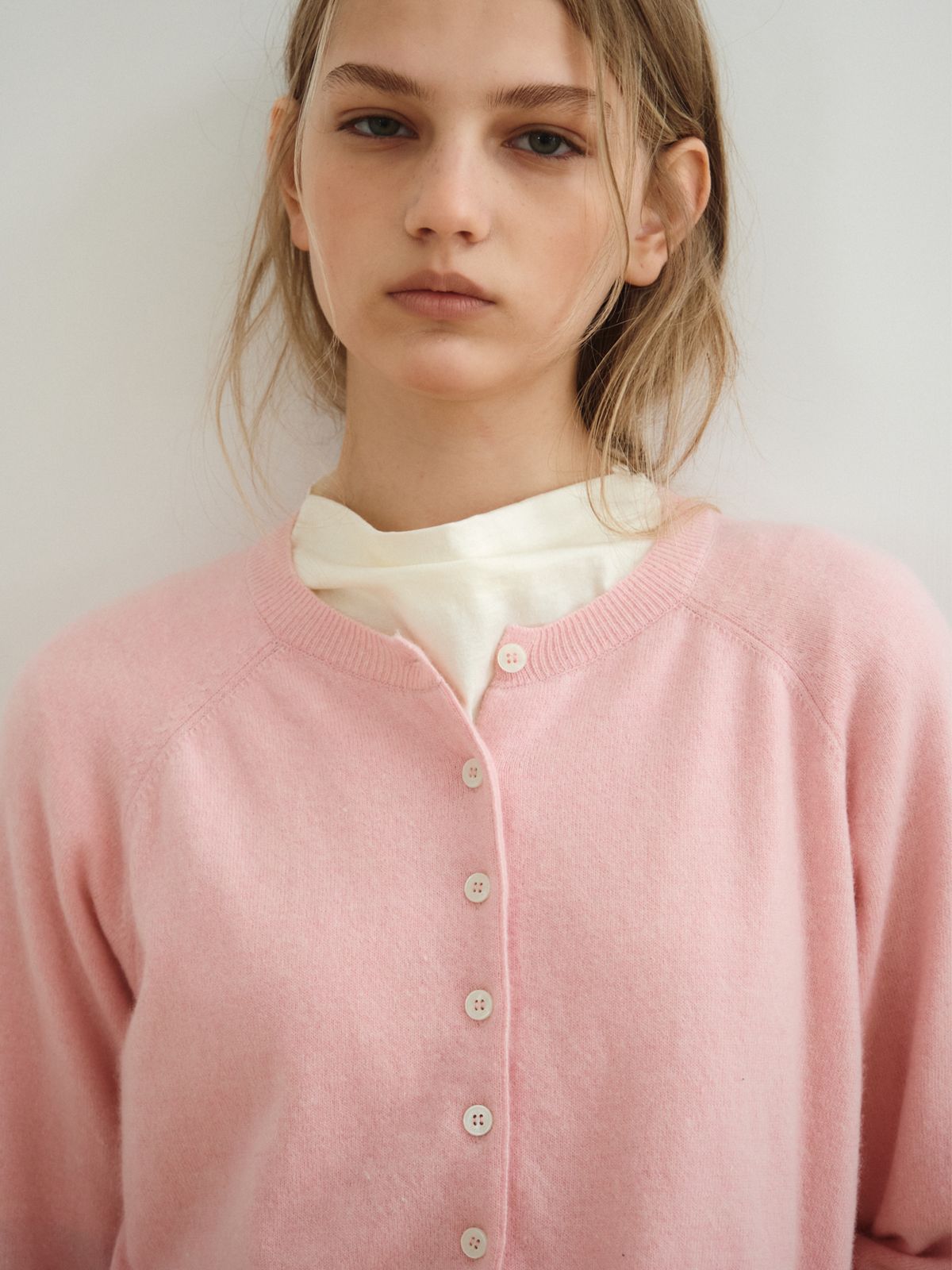 리플레인(REPLAIN) CASHMERE BLEND ROUND CARDIGAN_LIGHT PINK