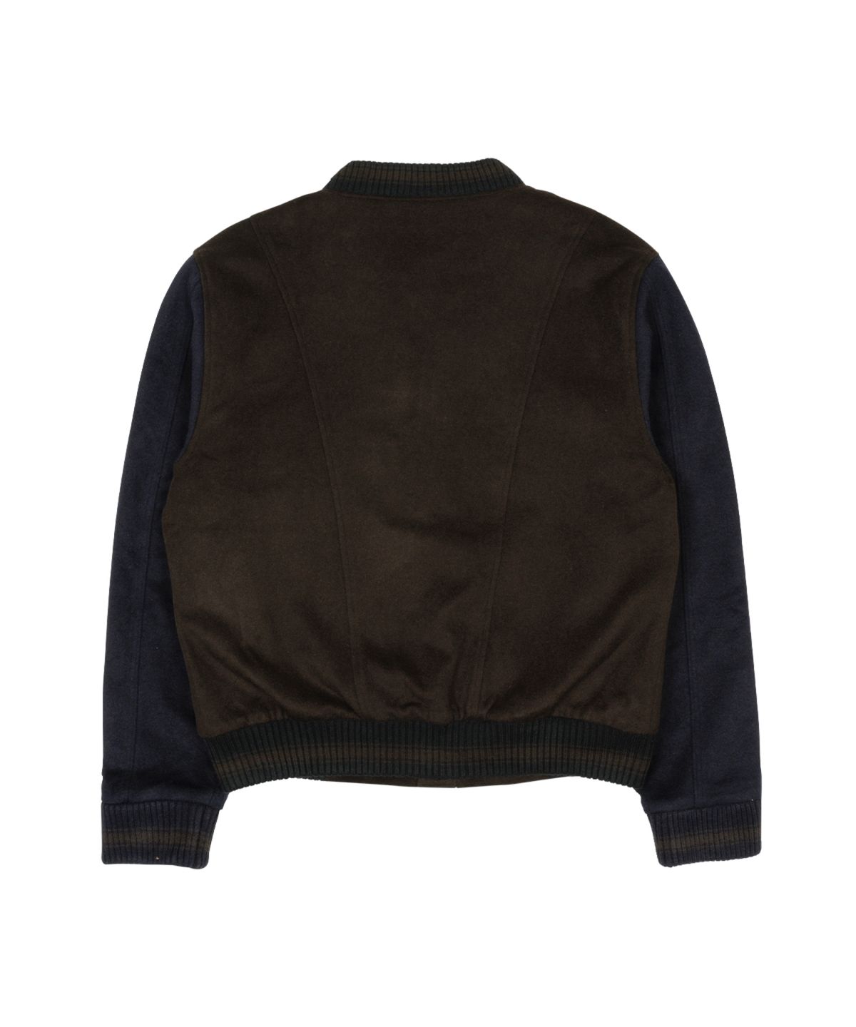더콜디스트모먼트(THE COLDEST MOMENT) TCM mini logo varsity jacket (brown/navy)