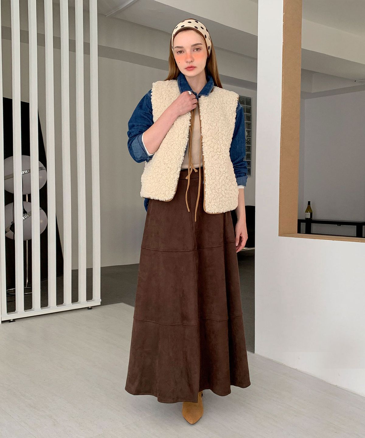 바스카라(VASCARA) Suede Flare Long Skirt (3colors)