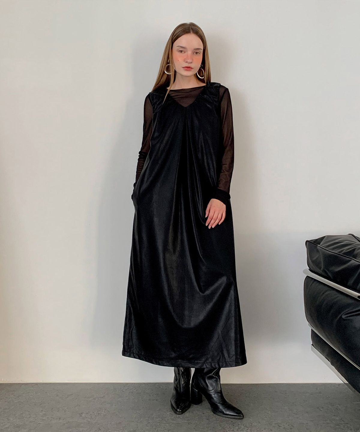 바스카라(VASCARA) Faux Leather Sleeveless Long Dress (2colors)
