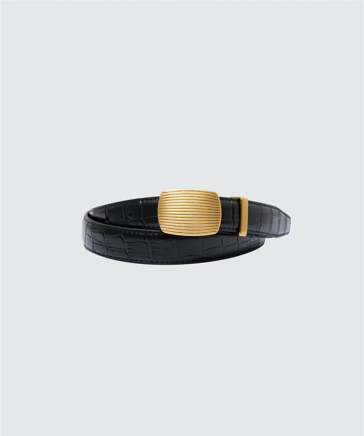 르아브(LEARVE) 마들렌 크로커다일 텍스처 벨트 Black/Gold