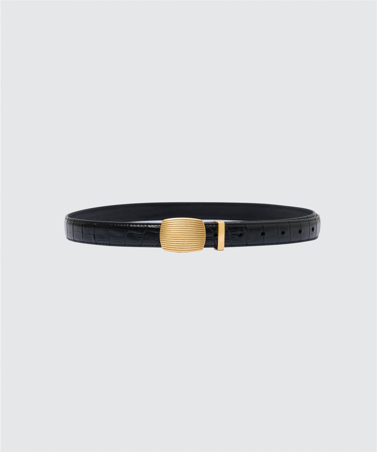 르아브(LEARVE) 마들렌 크로커다일 텍스처 벨트 Black/Gold
