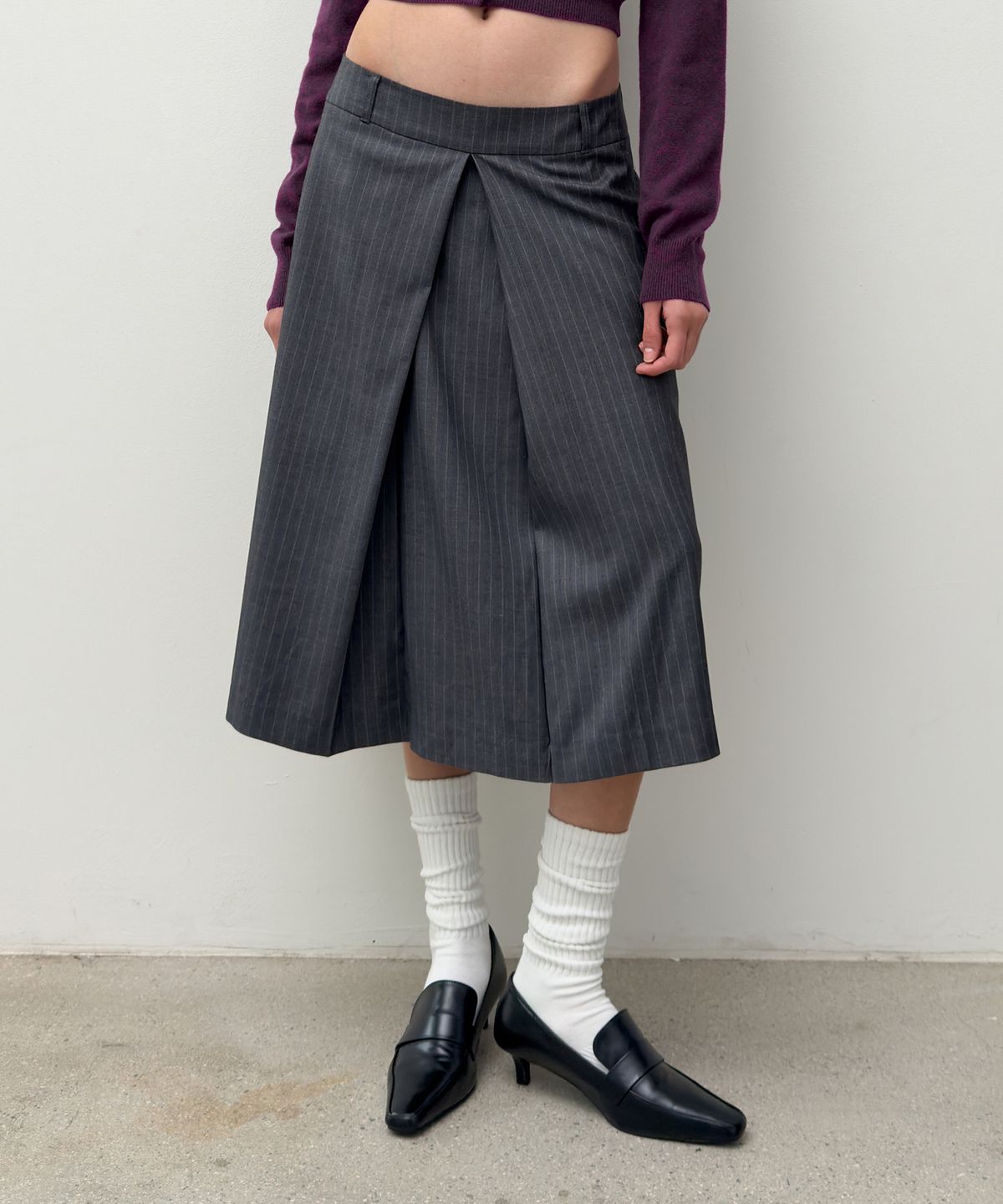 다이애그널(DIAGONAL) LOW RISE MIDI SKIRT (grey)