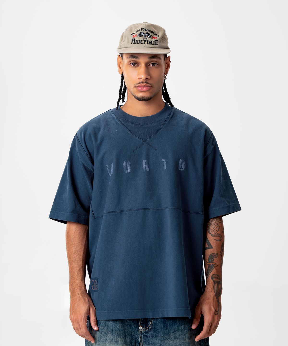 미드업데이트(MIDUPDATE) Garment Dye Stitch Print T-shirt_2color