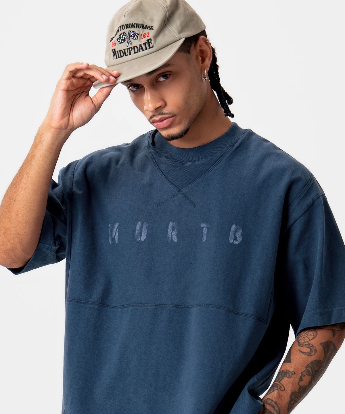 미드업데이트(MIDUPDATE) Garment Dye Stitch Print T-shirt_2color