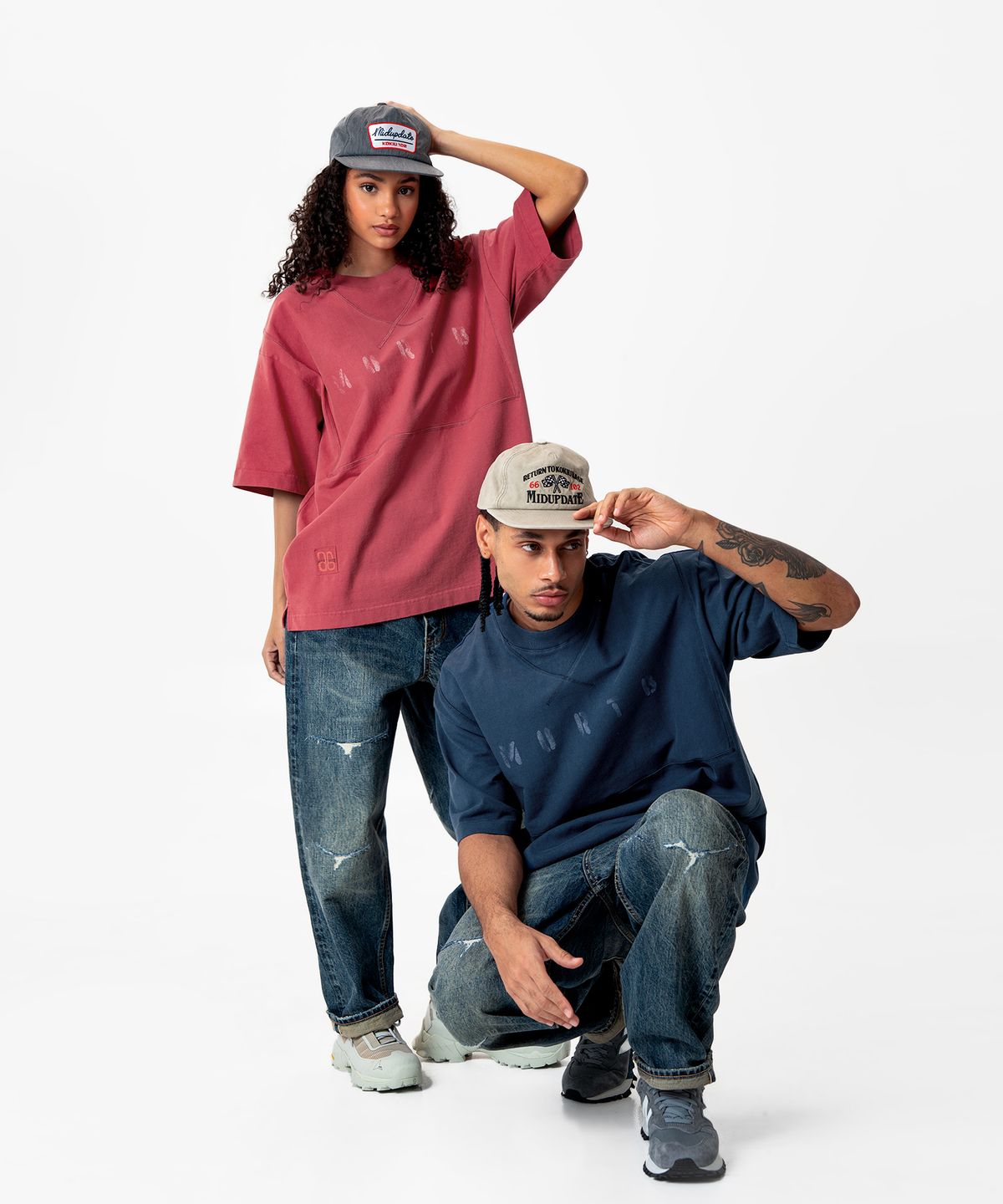 미드업데이트(MIDUPDATE) Garment Dye Stitch Print T-shirt_2color