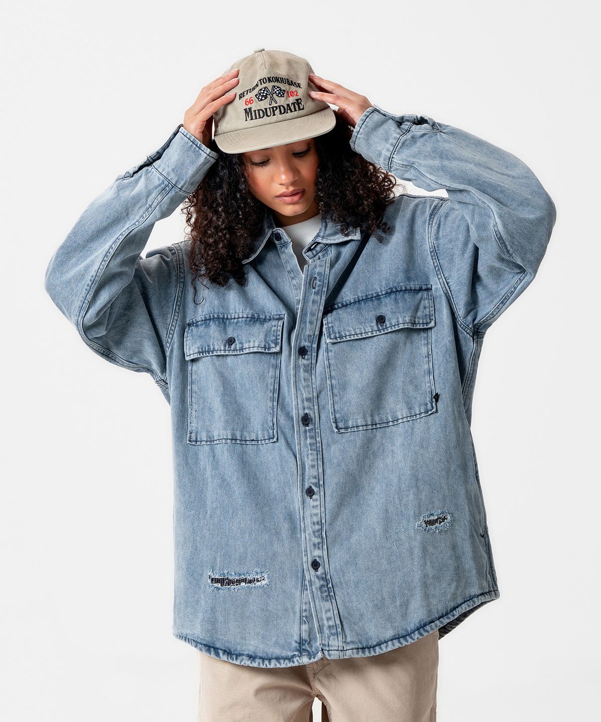 미드업데이트(MIDUPDATE) Vintage Denim Overshirt Jacket_Blue