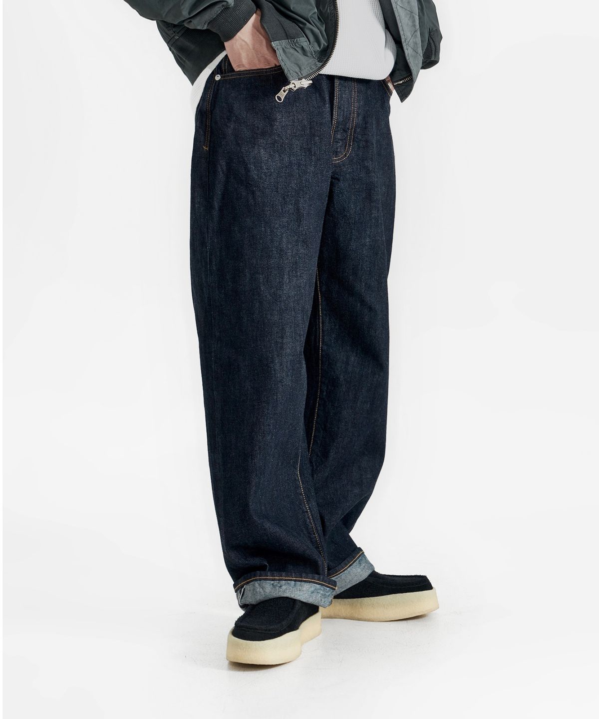 미드업데이트(MIDUPDATE) Straight Dark Washing Denim Pants_Deep blue