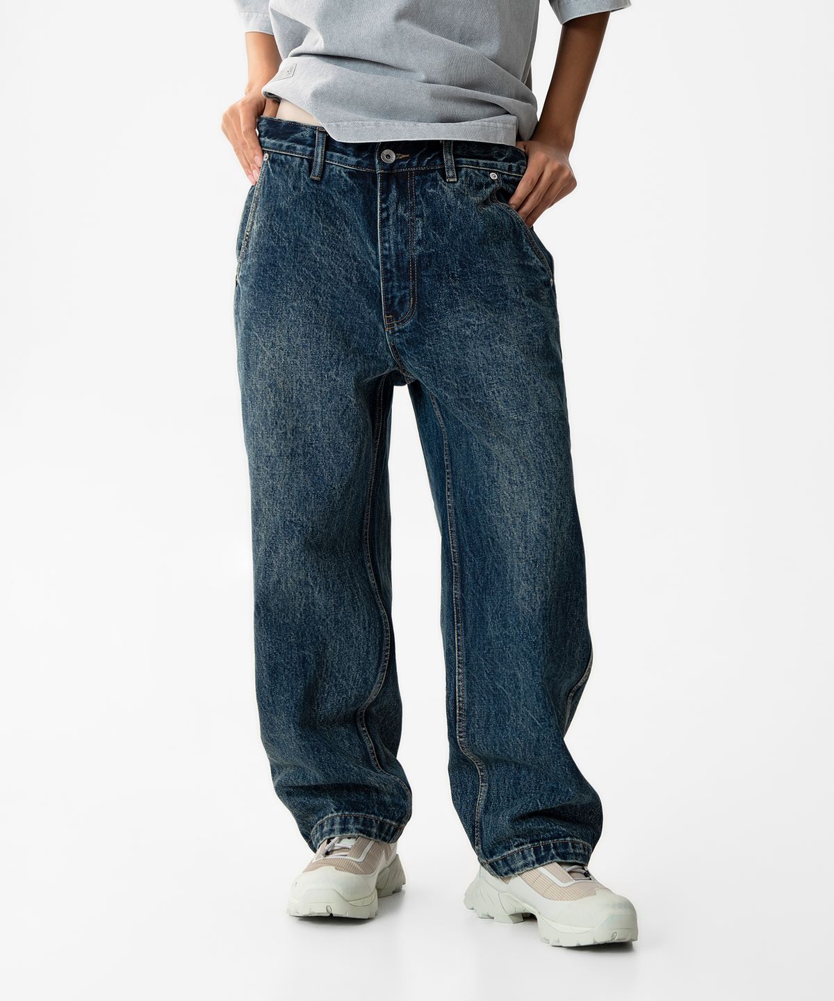 미드업데이트(MIDUPDATE) Dark Washing work Denim Pants_Navy