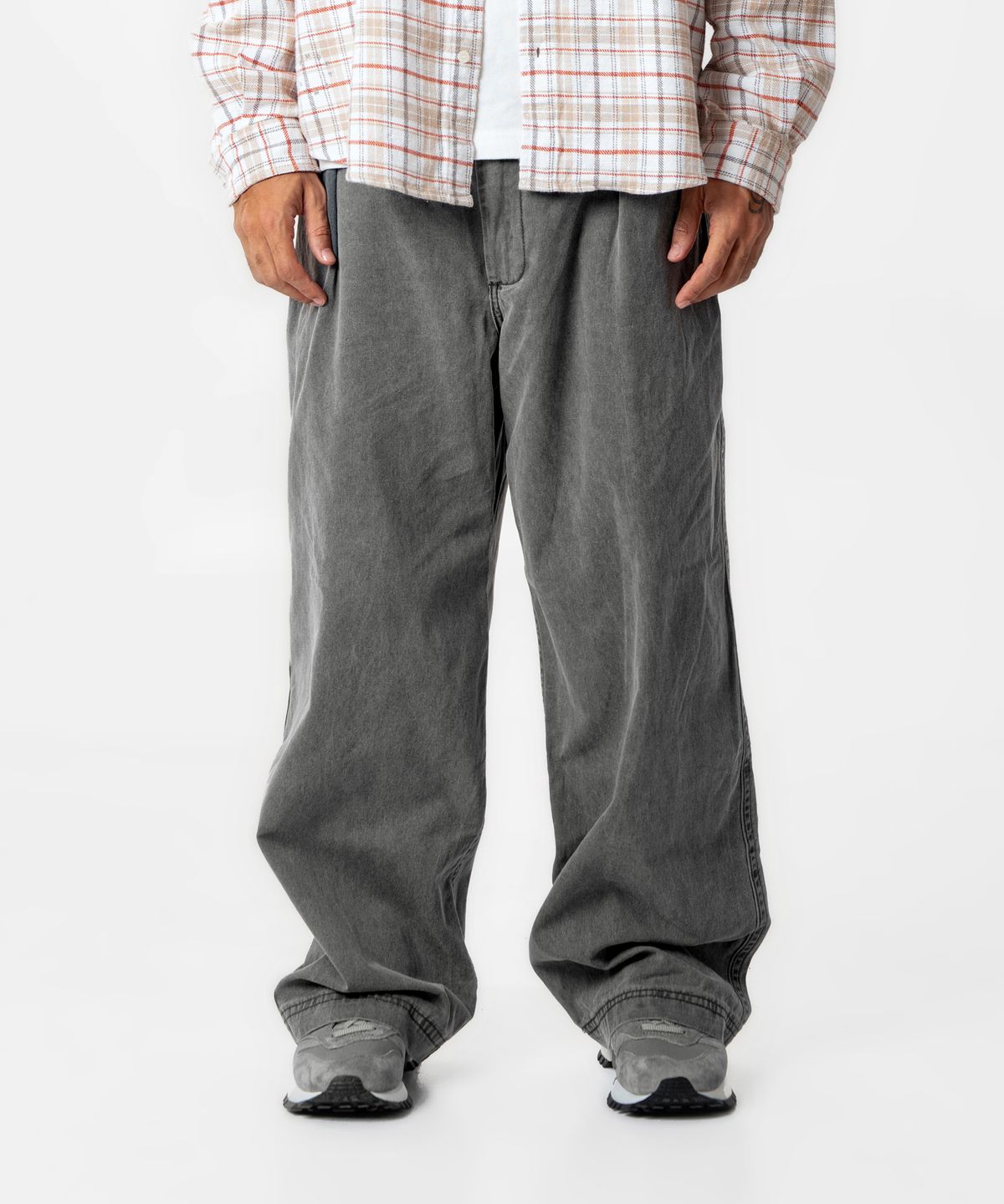 미드업데이트(MIDUPDATE) Vintage Pleated Wide Pants_Gray