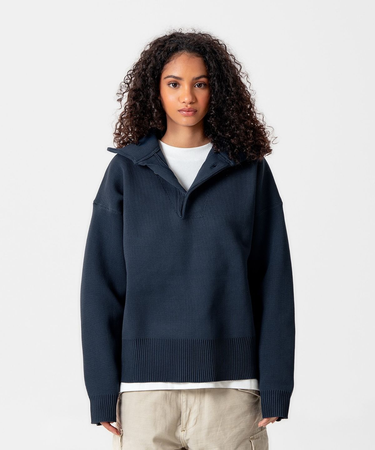 미드업데이트(MIDUPDATE) Vintage Washed Knit Polo Sweater_2color