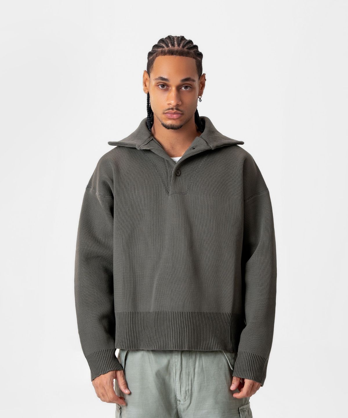 미드업데이트(MIDUPDATE) Vintage Washed Knit Polo Sweater_2color