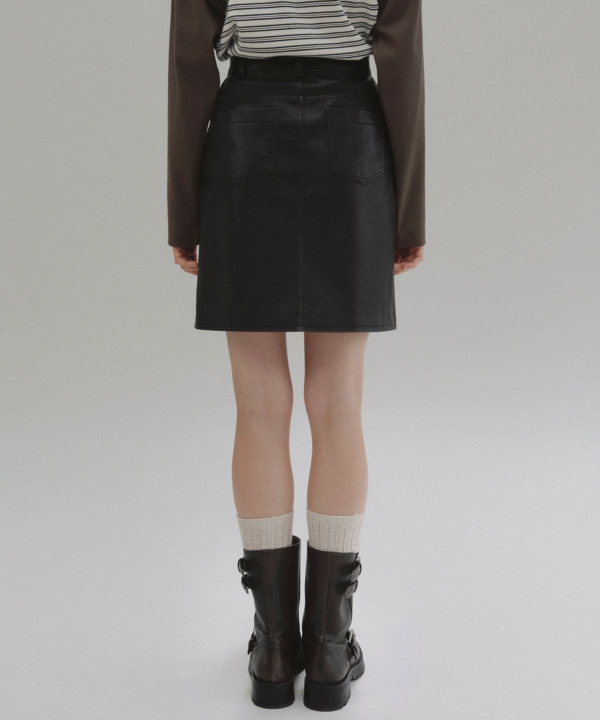 앤니즈(ANDNEEDS) Vintage leather midi skirt (black)