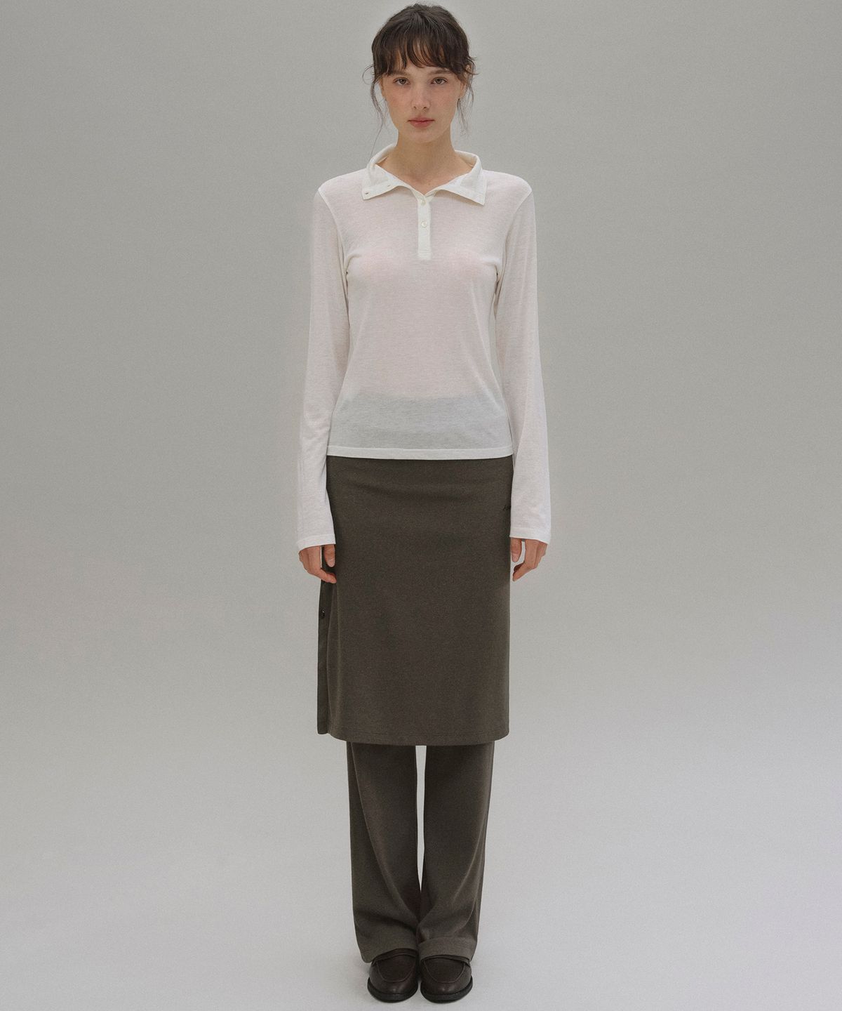 앤니즈(ANDNEEDS) Naia layered skirt pants (brown)