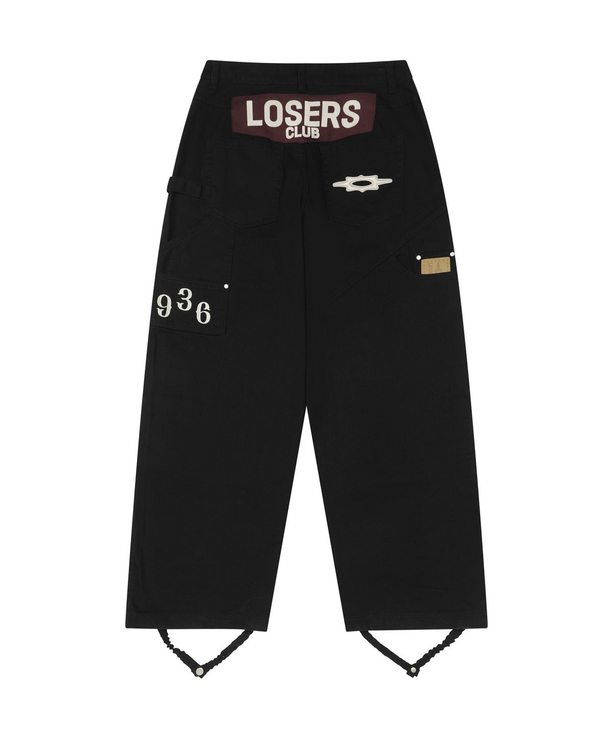 루저스클럽(LOSERS CLUB) 더블니 데미지 카펜터 와이드 면팬츠 블랙