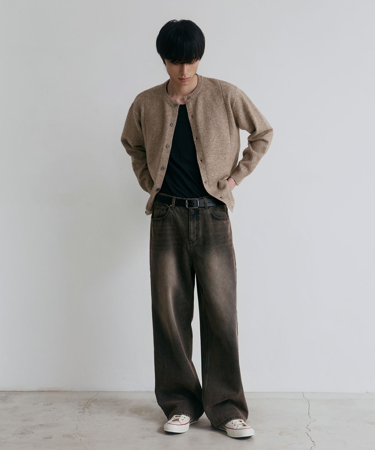노드유(NODU) 싱글라인 라운드 가디건 [베이지]