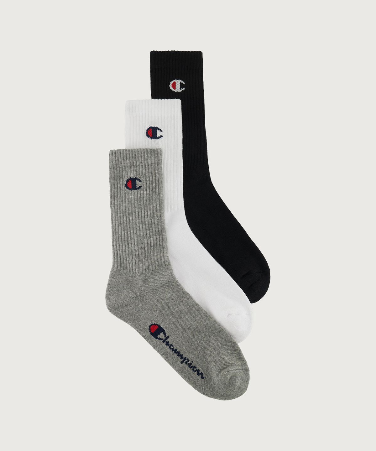 챔피온(CHAMPION) C로고 풀랭스 삭스 3PACK Grey White Black