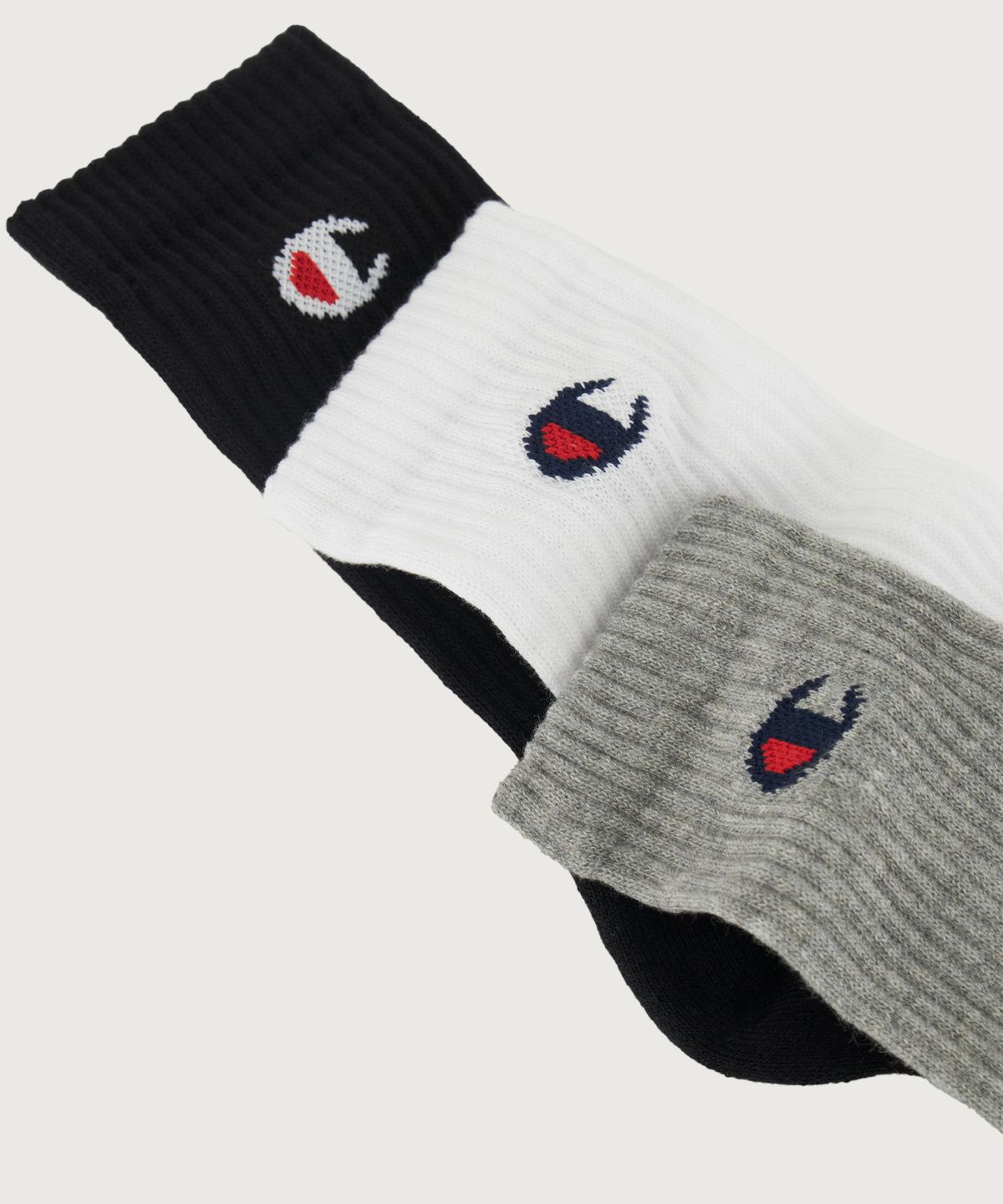 챔피온(CHAMPION) C로고 풀랭스 삭스 3PACK Grey White Black